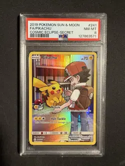 2019 POKEMON SUN & MOON COSMIC ECLIPSE PIKACHU #241 FULL ART/PSA 8 - Image 1