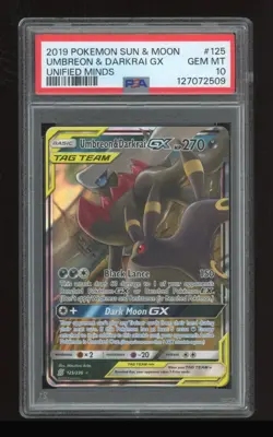 2019 POKEMON SUN & MOON UNIFIED MINDS #125 UMBREON & DARKRAI GX PSA 10 - Image 1