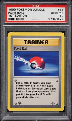 WOTC 1999 Pokemon Jungle 1st Edition Card - Poke Ball 64/64 PSA 10 GEM MINT - Image 1