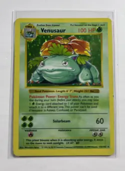 Pokemon TCG Venusaur Base Set, Holo Shadowless Rare Card 15/102. “HP+, MP-“ - Image 1