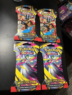 POKEMON MEGA EVOLUTIONS BLISTER LOT OF FOUR (4) SLEEVED NEW SEALED! TCG BOOSTER! - Image 2