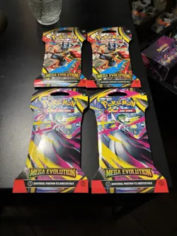 POKEMON MEGA EVOLUTIONS BLISTER LOT OF FOUR (4) SLEEVED NEW SEALED! TCG BOOSTER! - Image 3