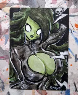 Altered Mtg Hand Painted Zombie Swamp Girl One Of A Kind Anime Zombie Tramp - Image 1