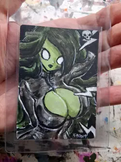 Altered Mtg Hand Painted Zombie Swamp Girl One Of A Kind Anime Zombie Tramp - Image 2