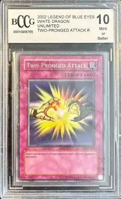 Two-Pronged Attack LOB-061 BCCG 10 2002 Yugioh Card - Small Case Crack & Scratch - Image 1