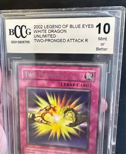 Two-Pronged Attack LOB-061 BCCG 10 2002 Yugioh Card - Small Case Crack & Scratch - Image 2