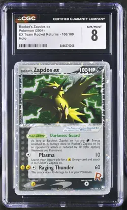 CGC 8 Rocket's Zapdos ex 2004 EX Team Rocket Returns 106/109 Holo Pokemon Card - Image 1