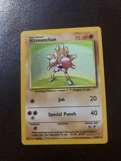 Pokemon TCG Hitmonchan Unlimited Rare Holo Card Base Set 007/102 - Image 1