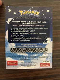 Shiny Koraidon or Shiny Miraidon Code Card - Image 2
