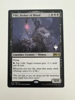Vilis Broker of Blood Promo Planeswalker Stamp MTG Magic Card NM Near Mint M20 - Image 1