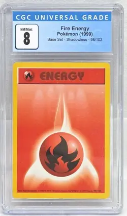 Pokemon Fire Energy 1999 Base Set 98/102 Shadowless CGC 8 NM/Mint Graded Card - Image 1