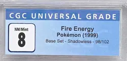 Pokemon Fire Energy 1999 Base Set 98/102 Shadowless CGC 8 NM/Mint Graded Card - Image 4