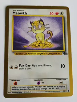 Meowth Gold Border Jungle 1999 Pokemon Card Fruit Roll-Ups Promo 56/64 - Image 1