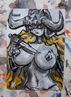 Altered Mtg Hand Painted Anime Girl One Of A Kind Horny Island Girl - Image 1