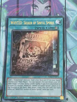 Yugioh 1x WANTED: Seeker of Sinful Spoils Prismatic Ultimate PUR RA03-EN074 NM - Image 1