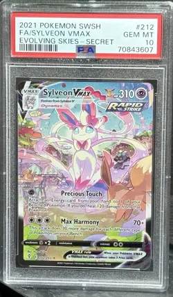 2021 Pokemon SWSH FA/Sylveon VMAX #212 Evolving Skies Secret PSA GM MINT 10 - Image 1