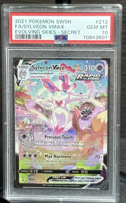 2021 Pokemon SWSH FA/Sylveon VMAX #212 Evolving Skies Secret PSA GM MINT 10 - Image 3