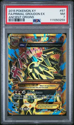 2015 POKEMON XY ANCIENT ORIGINS #97 FULL ART/PRIMAL GROUDON EX PSA 7 - Image 1