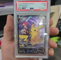 Pikachu v TG16/TG30 Swsh11: Lost Origin Trainer Gallery Holo Card PSA 7 - Image 1