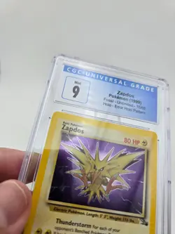 CGC 9 MINT Zapdos 1999 Fossil 15/62 Holo Error Holo Pattern Pokemon Card - Image 3