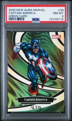 2025 KAKAWOW AURA MARVEL GREEN CARD #36 CAPTAIN AMERICA 18/25 PSA 8 - Image 1