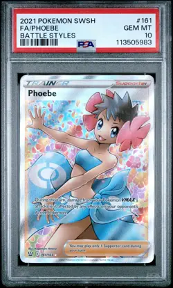 2021 POKEMON SWORD & SHIELD BATTLE STYLES #161 FULL ART/PHOEBE PSA 10 - Image 1
