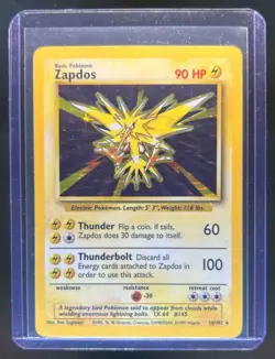 1999 Pokemon Set Unlimited Zapdos Rare Holo #16/102 - Image 1
