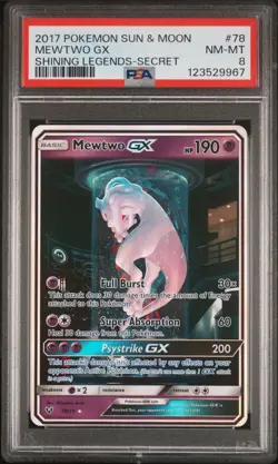 2017 POKEMON SUN & MOON SHINING LEGENDS SECRET #78 MEWTWO GX PSA 8 - Image 1