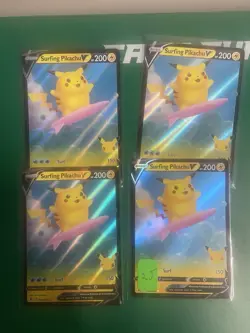 LOT OF 4: 2021 Pokemon Sword & Shield Celebrations Surfing Pikachu V Nm #B - Image 1