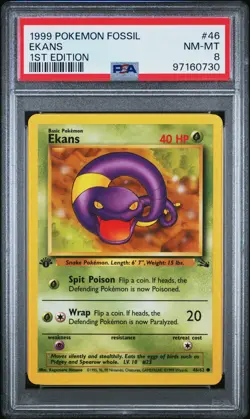 1999 POKEMON FOSSIL 1ST EDITION #46 EKANS PSA 8 - Image 1
