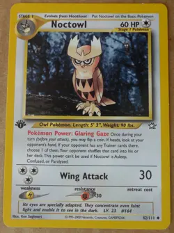 Noctowl 42/111 1st Edition Uncommon Non-Holo Neo Genesis Pokemon Card LP - Image 1