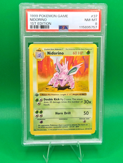 Pokemon Card 37/102 Nidorino 1st Edition Base Set English - PSA 8 NEW CERT - Image 1