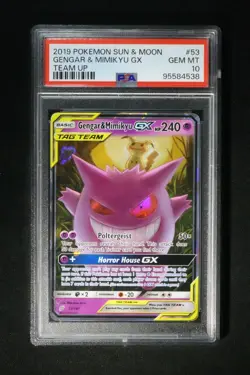 Gengar & Mimikyu GX 53/181 PSA 10 GEM MINT Holo SM Team Up Pokemon Card Sun&Moon - Image 1