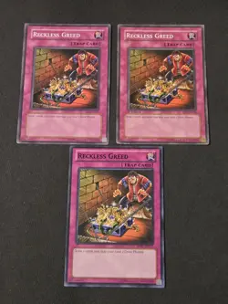 3x Reckless Greed x3 SD1-EN025, SD2-EN027, BP02-EN175 Common 1x 1st Ed NM Yugioh - Image 1