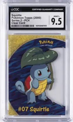 2000 TOPPS POKEMON TV ANIMATION CLEAR CARDS #PC4 SQUIRTLE CGC 9.5 - Image 1