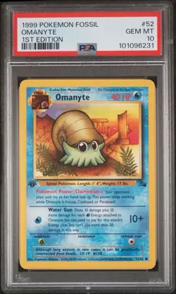 1999 Pokemon 1st Edition Fossil # 52 Omanyte PSA 10 Card GEM MINT! Free Ship! - Image 1