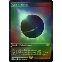 FOIL GODLESS SHRINE (BORDERLESS) (GALAXY FOIL) Unfinity Magic MTG MINT CARD - Image 1