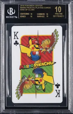 2016 POKEMON CENTER MARIO PIKACHU PLAYING CARDS KING OF CLUBS BGS 10 PRISTINE - Image 1