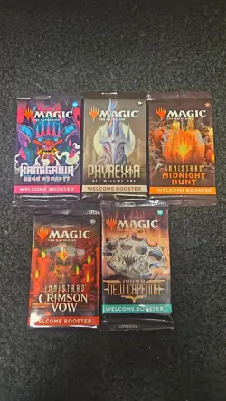 MTG SEALED WELCOME BOOSTER PACK LOT OF 5 KAMIGAWA INNISTRAD NEW CAPENNA PHYREXIA - Image 1
