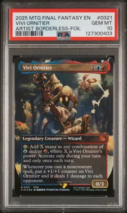 2025 MTG FINAL FANTASY ARTIST BORDERLESS-FOIL #0321 VIVI ORNITIER PSA 10 - Image 1