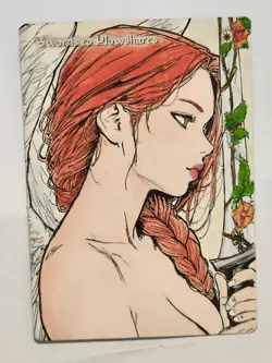 Hand Painted Altered Art Mtg Swords to Plowshares Anime girl land card - Image 1