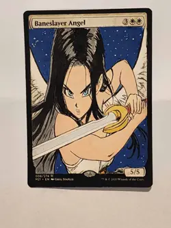 Hand Painted Altered Art Mtg Baneslayer Angel Anime girl land card - Image 1