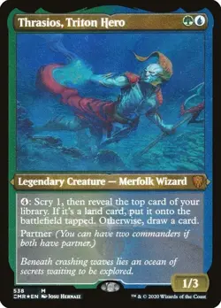 1 x FOIL ETCHED Thrasios, Triton Hero Commander Legends NM Magic MTG - Image 1
