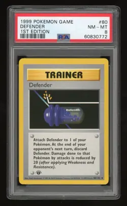 1999 Pokemon 1st Edition Shadowless Defender #80 PSA 8 - Image 1