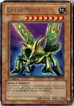 2002 Yugioh Metal Raiders Great Moth (Rare) #MRD-070 1st Edition - Image 1