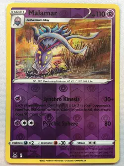 Malamar #78/196 Lost Origin Pokemon Reverse Holo Rare Card - Image 1