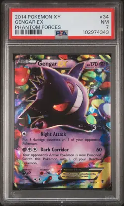 2014 POKEMON XY PHANTOM FORCES #34 GENGAR EX PSA 7 - Image 1