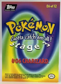 Charizard E6 of 12 - BLACK LOGO - NON-HOLO - TOPPS POKEMON CARD - LP/MP - Image 3