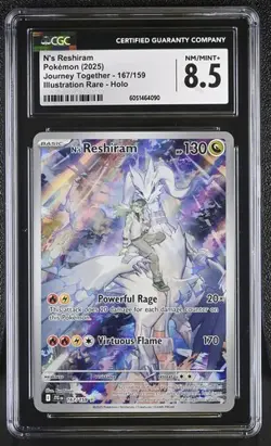 CGC 8.5 N's RESHIRAM 167 JOURNEY TOGETHER ILLUSTRATION RARE POKEMON NM/ MINT+ - Image 1