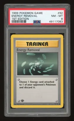 1999 Pokemon 1st Edition Shadowless Energy Removal #92 PSA 8 - Image 1